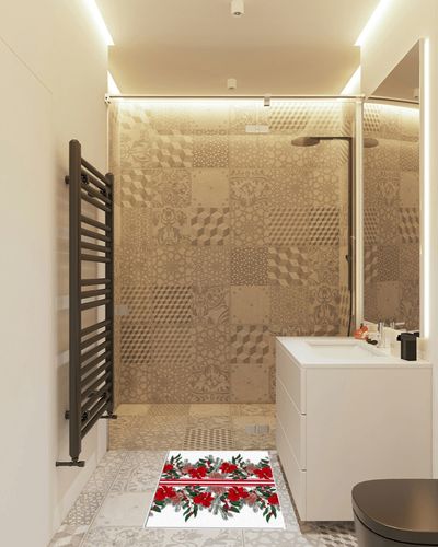 Christmas Area Rug for Living Room, Rectangular Indoor Carpet - 2' x 3', Xmas Poinsettia Pinecone Green Leaf Berry Red Striped Non-Skid Bathroom Mat Kitchen Runner Rugs for Bedroom in White Tiled Bathroom