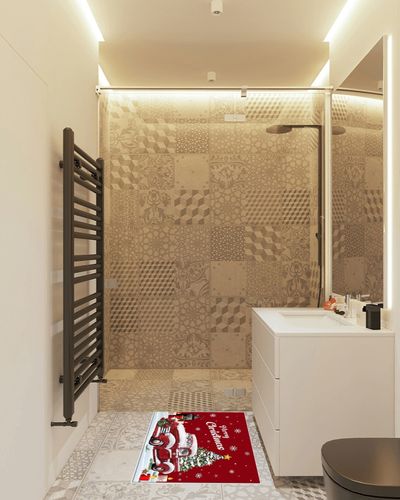 Area Rug, Snowflake Vintage Red Truck with Xmas Tree Christmas Snowman Rug, 2x3 Feet Rugs for Living Room Bedroom Kids Room Kids Room Nursery Classroom, Non-Slip Comrft Carpet Washable Rug in White Tiled Bathroom