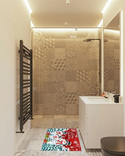 Area Rug 2x3 Feet, Snowflake Xmas Tree Merry Christmas Winter Snowman Rug, Rugs for Living Room Decor Bedroom Decor Kids Room, Non-Slip Living Room Rugs, Comrft Carpet Washable Rug in White Tiled Bathroom