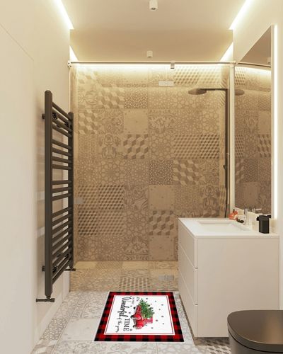 Area Rug, Truck with Cow Xmas Tree Christmas on The Farm Rug, 2x3 Feet Rugs for Living Room Bedroom Kids Room Kids Room Nursery Classroom, Non-Slip Comrft Carpet Washable Rug in White Tiled Bathroom