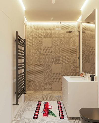 Area Rug, I'll Home for Christmas A Truck with Xmas Trees on Red Buffalo Plaid Rug, 2x3 Feet Rugs for Living Room Bedroom Kids Room Kids Room Nursery Classroom, Non-Slip Comrft Carpet Washable Rug in White Tiled Bathroom