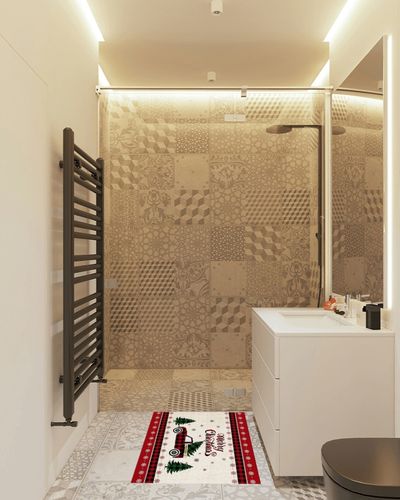 Area Rug, Red Buffalo Plaid Snowflake Red Truck with Xmas Tree Christmas Area Rug, Living Room Rugs, Area Rugs for Bedroom Decor&Living Room Decor, Carpet 2x3ft Bedroom Rug, Rugs for Living Room in White Tiled Bathroom