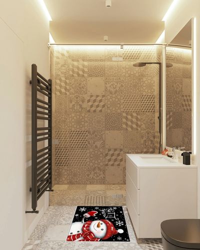 2' x 3' Area Rug, Christmas Non-Skid Rubber Backing Large Rectangle Rugs - Living Room Bedroom Home Office Xmas Red Snowman Snowflake Black Indoor Floor Mat Carpets in White Tiled Bathroom