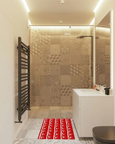 Area Rug 2x3 Feet, Xmas Elk Reindeer Winter Snoflake Xmas Tree Red Merry Christmas Rug, Rugs for Living Room Decor Bedroom Decor Kids Room, Non-Slip Living Room Rugs, Comrft Carpet Washable Rug in White Tiled Bathroom