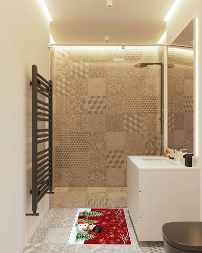 Area Rug 2x3 Feet, Xmas Gifts Winter Snowflake Xmas Tree Christmas Snowman Rug, Rugs for Living Room Decor Bedroom Decor Kids Room, Non-Slip Living Room Rugs, Comrft Carpet Washable Rug in White Tiled Bathroom