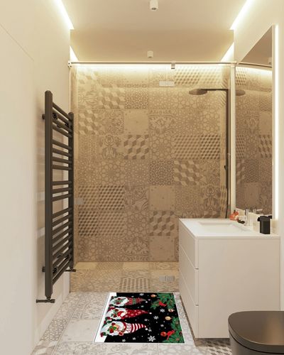 Area Rug 2x3 Feet, Xmas Tree Cardinals Snowflake Christmas Gnome Rug, Rugs for Living Room Decor Bedroom Decor Kids Room, Non-Slip Living Room Rugs, Comrft Carpet Washable Rug in White Tiled Bathroom