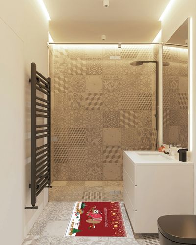 Area Rug 2x3 Feet, Christmas Winter Snowflake Snowman Sloth Xmas Tree Many Gifts on Red Rug, Rugs for Living Room Decor Bedroom Decor Kids Room, Non-Slip Living Room Rugs, Comrft Carpet Washable Rug in White Tiled Bathroom