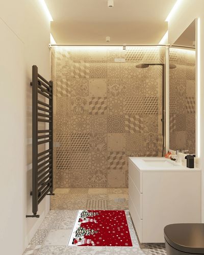 Area Rug 2x3 Feet, Snowflake Xmas Tree Gnome Christmas Rug, Rugs for Living Room Decor Bedroom Decor Kids Room, Non-Slip Living Room Rugs, Comrft Carpet Washable Rug in White Tiled Bathroom