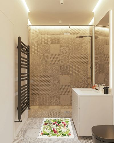 2' x 3' Area Rug, Christmas Non-Skid Rubber Backing Large Rectangle Rugs - Living Room Bedroom Home Office Xmas Pine Needle Green Leaf Red Berry Watercolor Indoor Floor Mat Carpets in White Tiled Bathroom