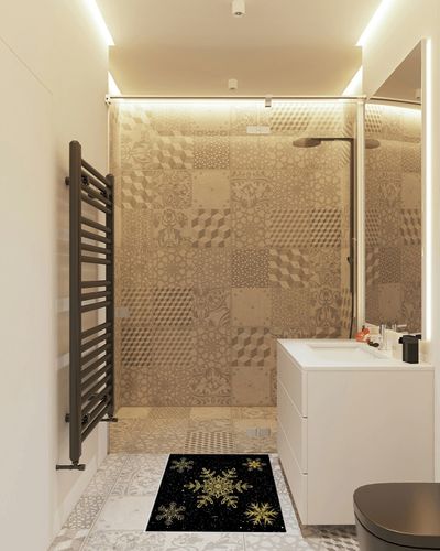 Christmas Area Rug for Living Room, Rectangular Indoor Carpet - 2' x 3', Xmas Yellow Snowflake White Polka Dot Black Non-Skid Bathroom Mat Kitchen Runner Rugs for Bedroom in White Tiled Bathroom