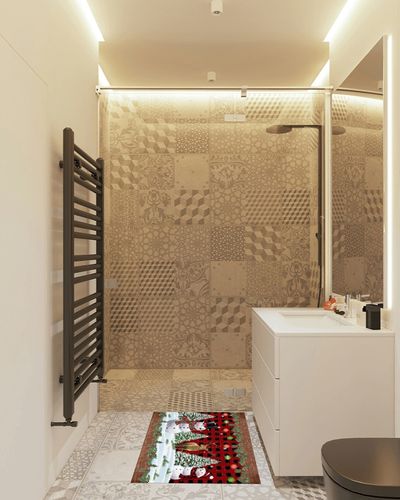 Area Rug, Winter Snowflake Buffalo Plaid Xmas Tree Christmas Snowman Rug, 2x3 Feet Rugs for Living Room Bedroom Kids Room Kids Room Nursery Classroom, Non-Slip Comrft Carpet Washable Rug in White Tiled Bathroom