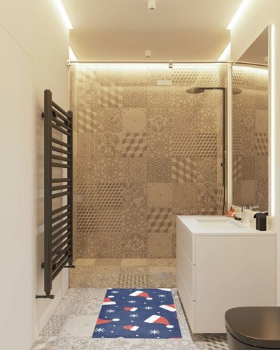 ALAZA Christmas Red Santa Hats Snowflake Blue Kitchen Floor Mat 39x20 Inch,Non-Slip Soft Washable Floor Mat Rug for Hallway Entryway Living Room Bedroom Dorm Office Home Decor in White Tiled Bathroom