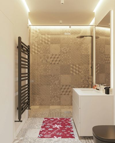 ALAZA Merry Christmas Snowflake Red Kitchen Floor Mat 39x20 Inch,Non-Slip Soft Washable Floor Mat Rug for Hallway Entryway Living Room Bedroom Dorm Office Home Decor in White Tiled Bathroom