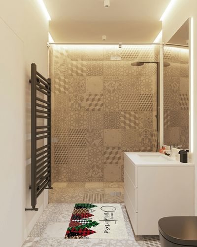 Area Rug 2x3 Feet, Leopard Red Green Christmas Tree Rug, Rugs for Living Room Decor Bedroom Decor Kids Room, Non-Slip Living Room Rugs, Comrft Carpet Washable Rug in White Tiled Bathroom