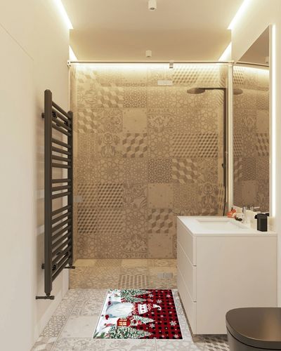 Area Rug 2x3 Feet, Xmas Snowflake Snowman Christmas Rug, Rugs for Living Room Decor Bedroom Decor Kids Room, Non-Slip Living Room Rugs, Comrft Carpet Washable Rug in White Tiled Bathroom