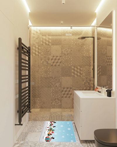 Area Rug 2x3 Feet, Xmas Tree Snowflake Snowman Christmas Rug, Rugs for Living Room Decor Bedroom Decor Kids Room, Non-Slip Living Room Rugs, Comrft Carpet Washable Rug in White Tiled Bathroom