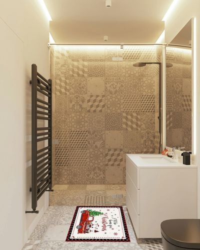 Area Rug, Snowflake Winter Cardinals Xmas Tree Vintage Red Truck Merry Christmas Rug, 2x3 Feet Rugs for Living Room Bedroom Kids Room Kids Room Nursery Classroom, Non-Slip Comrft Carpet Washable Rug in White Tiled Bathroom