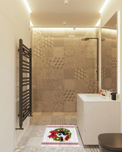 Area Rug, Bow Wreath Colorful Balls Cow Christmas Rug, 2x3 Feet Rugs for Living Room Bedroom Kids Room Kids Room Nursery Classroom, Non-Slip Comrft Carpet Washable Rug in White Tiled Bathroom