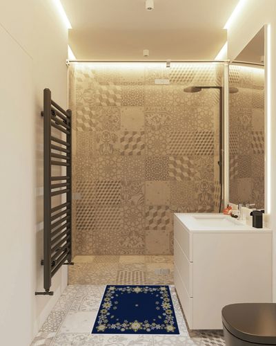 Christmas Area Rug for Living Room Bedroom 2x3, Large Runner Rug Carpet Washable Rugs Non-Shedding Floor Cover Mat for Kitchen Dining Kids Room Decor Winter Snowflakes Blue Gold in White Tiled Bathroom