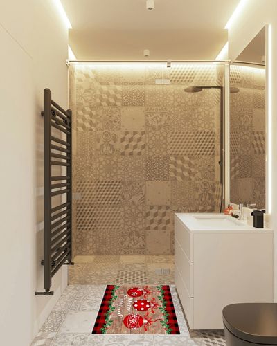 Area Rug, Red Buffalo Plaid Wood Grain Christmas Buffalo Plaid Ball Area Rug, Living Room Rugs, Area Rugs for Bedroom Decor&Living Room Decor, Carpet 2x3ft Bedroom Rug, Rugs for Living Room in White Tiled Bathroom