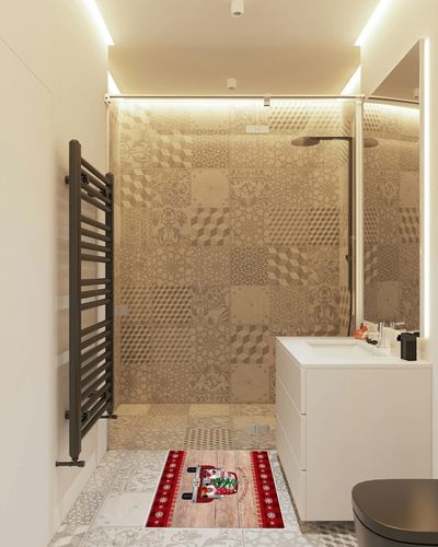 Area Rug, Red Buffalo Plaid Snowflake Snowman Vintage Red Truck Merry Christmas Rug, 2x3 Feet Rugs for Living Room Bedroom Kids Room Kids Room Nursery Classroom, Non-Slip Comrft Carpet Washable Rug in White Tiled Bathroom