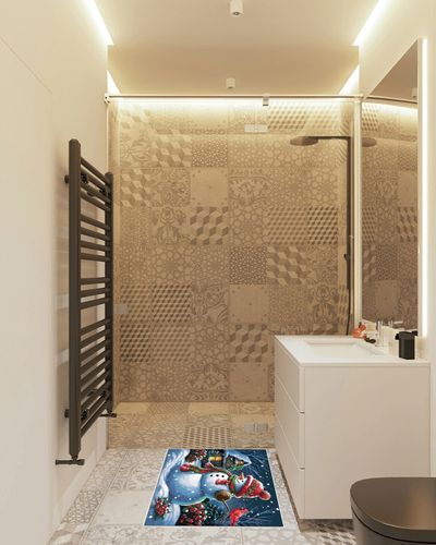 Christmas Snowman Area Rug for Living Room Bedroom 2x3, Large Runner Rug Carpet Washable Rugs Non-Shedding Floor Cover Mat for Kitchen Dining Kids Room Decor Winter Snowflake Red Bird in White Tiled Bathroom