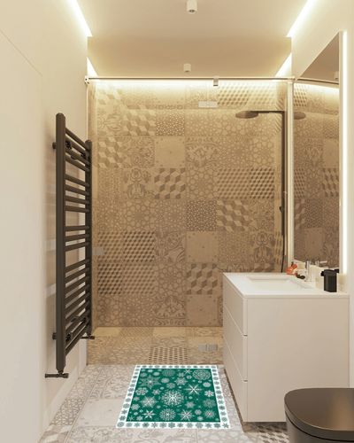 2' x 3' Christmas Green Area Rug,Outdoor Indoor Washable Carpet Area+Rug for Living Room,Kids/Boys/Girls Bedroom,Bathroom,Classroom,Kitchen,Hallway,Throw Floor Mat Winter Xmas Snowflake Floral Holiday in White Tiled Bathroom