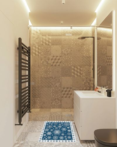 2' x 3' Area Rug, Christmas Non-Skid Rubber Backing Large Rectangle Rugs - Living Room Bedroom Home Office Xmas Snowflake Winter Line Aesthetics Blue Indoor Floor Mat Carpets in White Tiled Bathroom