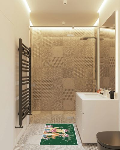 Flagology.com, Doormat, Disney Winnie The Pooh Christmas Wishes Doormat - 18" x 30", Outdoor/Indoor, Heavy Duty Recycled Rubber, Non-Slip Backing, Christmas in White Tiled Bathroom