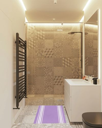 Farmhouse Plush Shag Bath Rugs Country Style White Stripe Soft Fluffy Floor Doormat Carpet,Non-Slip Door Mats for Living Room Bedroom Kitchen Entryway Purple in White Tiled Bathroom