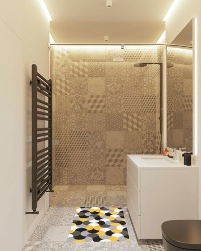 Shag Door Mats Bath Rugs Yellow Grey Abstract Geometric,Soft Fluffy Doormats Non Slip Carpet Mid Century Black White Color Block,Shaggy Fuzzy Area Throw Rug for Kitchen/Bathroom/Bedroom 20x31.5In in White Tiled Bathroom