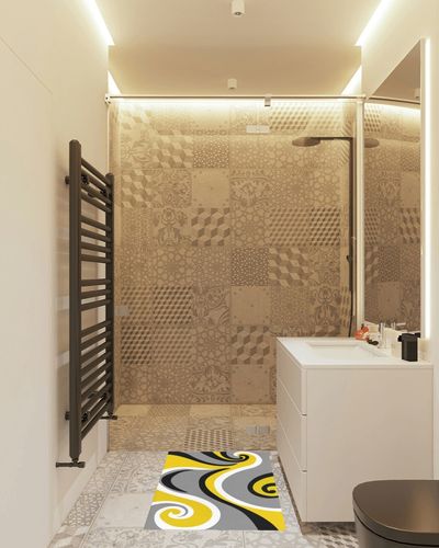 Shag Door Mats Bath Rugs Ginger Grey White Black Swirling,Soft Fluffy Doormats Non Slip Carpet Ombre Abstract Lines Art,Shaggy Fuzzy Area Throw Rug for Kitchen/Bathroom/Bedroom/Living Room 20x31.5In in White Tiled Bathroom