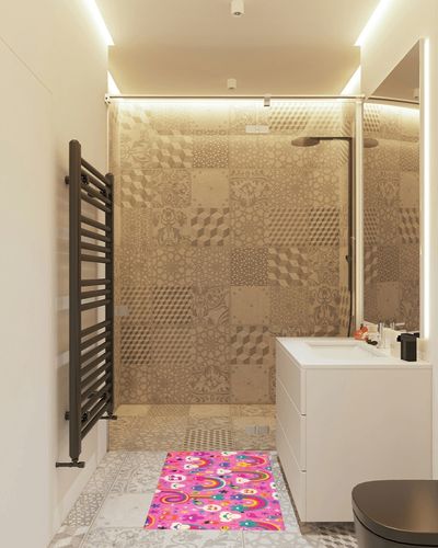 Cute Pink Rainbows Clouds Bathroom Rugs Fluffy Absorbent Bath Mat Machine Washable Soft Microfiber Shaggy Kitchen Mat Non Slip Carpet Runner for Shower Floor Layered Front Door Mats Porch in White Tiled Bathroom