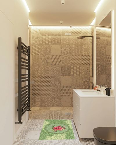 Christmas Poinsettia Flower Plush Shag Bath Rugs Green Pine Needles Wreath Soft Fluffy Floor Doormat Carpet,Non-Slip Door Mats for Living Room Bedroom Kitchen Entryway Ornate Texture in White Tiled Bathroom