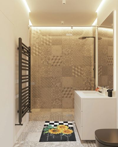 Farm Sunflowers Plush Shag Bath Rugs Yellow Flowers Vintage Plaid Soft Fluffy Floor Doormat Carpet,Non-Slip Door Mats for Living Room Bedroom Kitchen Entryway Black White in White Tiled Bathroom