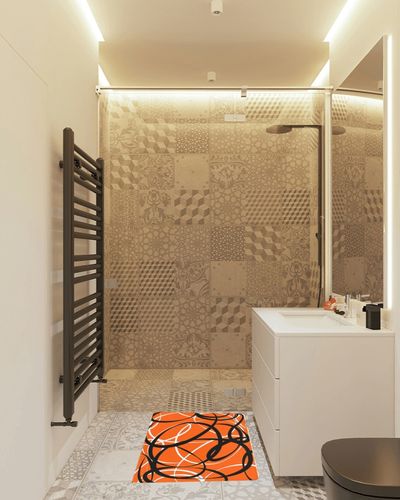Abstract Yellow White Plush Shag Bath Rugs Color Striped on Orange Soft Fluffy Floor Doormat Carpet,Non-Slip Door Mats for Living Room Bedroom Kitchen Entryway Aesthetic in White Tiled Bathroom