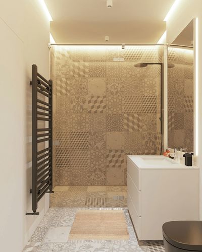 DII Woven Rugs Collection Hand-Loomed Jute, 2x3', Off-White Stripes in White Tiled Bathroom