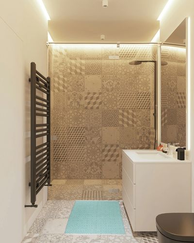 DII Woven Cotton Throw Rug, Area Rugs for Kitchen, Bedroom, Bathroom or Entry Way, Small Rug, 2x3, Diamond Aqua in White Tiled Bathroom