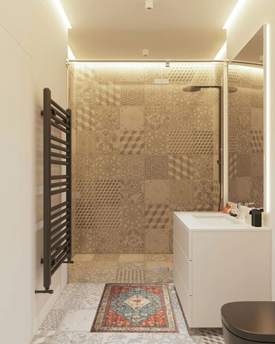 Yancorp 2'x3' Boho Area Rug for Bedroom Washable Rug Vintage Carpet Living Room Non Slip Hallway Runner Rug Indoor Floor Mats Colorful Entryway Rugs,Blue Red Rug in White Tiled Bathroom