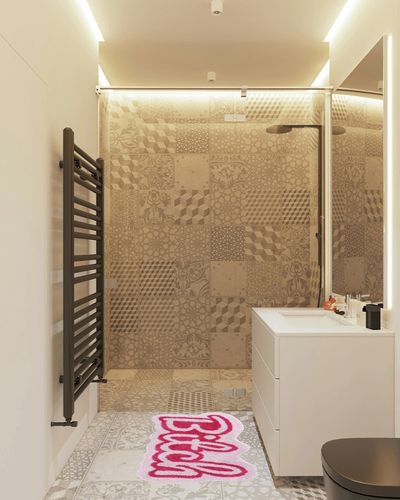 Carmoion Funny Cute Rugs for Bedroom Bathroom Dorm Kitchen Non Slip Rubber Backed Machine Washable,Funky Cool Rugs Colorful Fluffy Shaggy Bedside Accent Rug 35"x18"(Pink) in White Tiled Bathroom