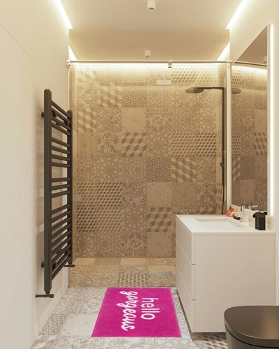 Nymphia Pink Bathroom Rugs Hello Gorgeous Bath Mat for Bathroom Non Slip Soft Microfiber Cute Bath Rug Preppy Bathroom Decor, 20x32 Inch, Hot Pink in White Tiled Bathroom