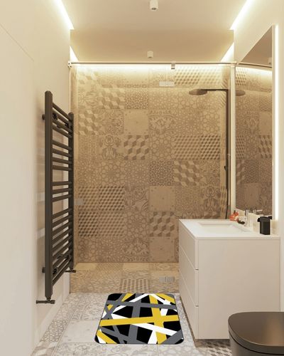 Large Area Rugs 2' x 3' Modern Throw Carpet Floor Cover Nursery Rugs for Children/Kids, Yellow Black Grey Geometric Indoor/Outdoor Rugs for Living Room/Bedroom Modern White Abstract Art Striped in White Tiled Bathroom