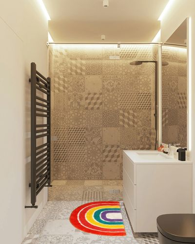 Cute Doormat for Kids - Microfiber Absorbent Bathroom Mats - Front Door Mat Carpet Floor Rug, Rainbow Shape 19.7" x 31.5" in White Tiled Bathroom