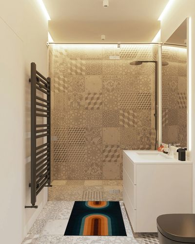 Lahome Boho Small Rug- 2x3 Washable Rug Ultra-Thin Rainbow Rugs for Entryway Non Slip Indoor Door Mat Modern Throw Carpet Kids Rug for Kitchen Bathroom Front Entrance Bedroom(2x3ft,Blue) in White Tiled Bathroom