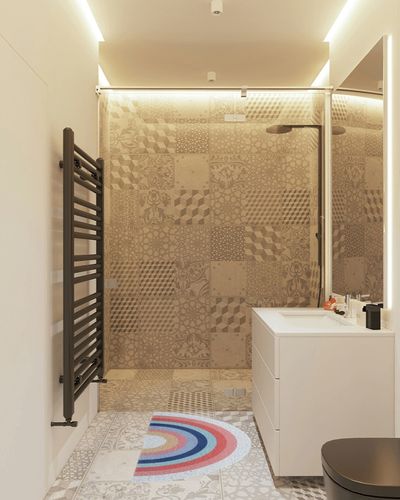 Creative Semi-Circular Area Rug Anti Slip Door Mat Rainbow Sun Printing Floor Mats Bedroom Carpet Rugs Entrance Doormat - Rainbow, 17.7"x35.4" in White Tiled Bathroom