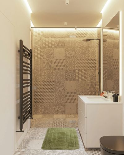 Golden Linens 3 Piece Bath Rug Set Solid Color Pattern Carved Extra Soft Touch and Absorbent Bathroom Rug (Bath mat 20" X 30" Contour 18" X 18" Lid Cover 20" X 20") #GL001 (Sage) in White Tiled Bathroom