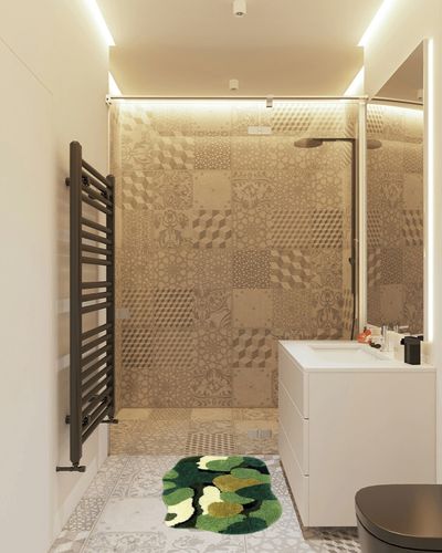 HOTBEST Moss Leaf Bathroom Rugs, 20x34in Non-Slip Moss Bathroom Mat, Super Absorbent Bath Mat Rug Decorative Bathroom Rug Machine Washable Fade Resistant Moss Shower Mat (Moss Leaf) in White Tiled Bathroom