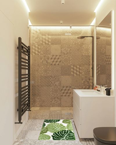Panstar Green Leaves Bath Mat, Non Slip Large Plant Monstera Leaf Bath Rug Absorbent Bathtub Rug Bathroom Plush Shower Rugs (20"X30") in White Tiled Bathroom
