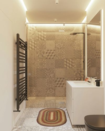 Homespice 20x30” Brown Oval Braided Rug. Gingerbread Brown Jute Oval Rug. Uses- Entryway Rugs, Kitchen Rugs, Bathroom Rugs. Reversible, Rustic, Country, Primitive, Farmhouse Decor Rug in White Tiled Bathroom