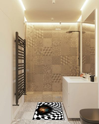 Saoniang Pennywise Outdoor Doormat,Clown Doormat,3D Illusion Clown Doormat,Bathroom Rugs,Halloween Pennywise Door mat for Indoor and Outdoor (2FT-3FT) in White Tiled Bathroom